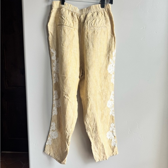 Anthropologie Embroidered Linen Butter Yellow Striped Cottagecore pant size S - Picture 5 of 6